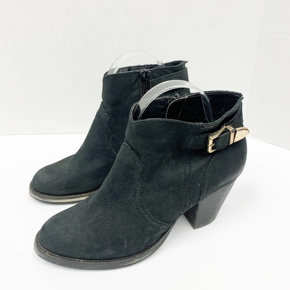 Aerosoles Black Suede Ankle Booties SZ 7.5 Buckle - Picture 2 of 6